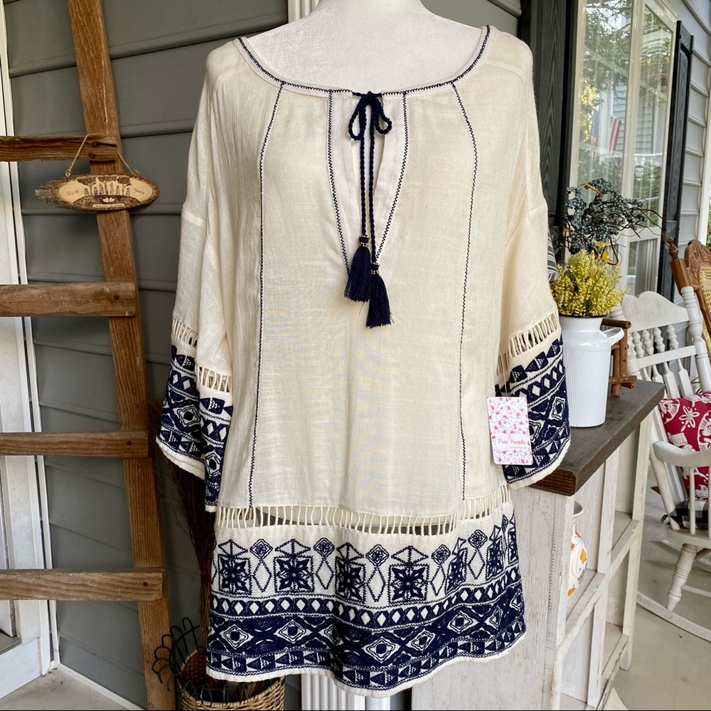 Free People Bohemian Tunic with Navy Tassels 🌻